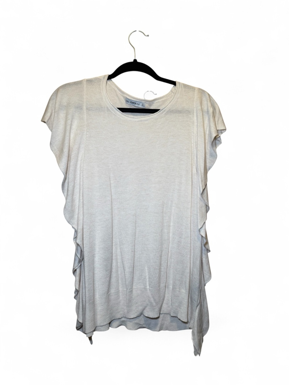 Zara Cream Ruffle side Sleeve Knit Top Size Large
